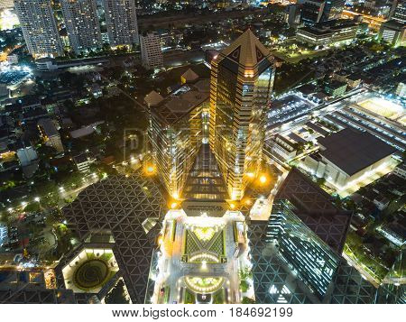 Bangkok Thailand - May 3 2017: An aerial of view SCB Park Plaza Siam Commercial Bank Head Office in Bangkok on May 3 2017