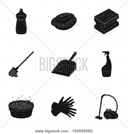 Cleaning, washing and everything connected with it. A set of icons for cleaning. Cleaning and maid icon in set collection on black style vector symbol stock web illustration.