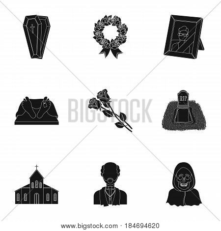 Funeral ceremony, cemetery, coffins, priest.Funeral ceremony icon in set collection on black style vector symbol stock web illustration.