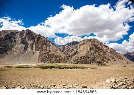 Mountain view of Zanskar Valley Padum Ladakh Jammu and Kashmir India.
