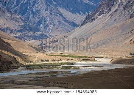 Mountain view of Zanskar Valley Padum Ladakh Jammu and Kashmir India.