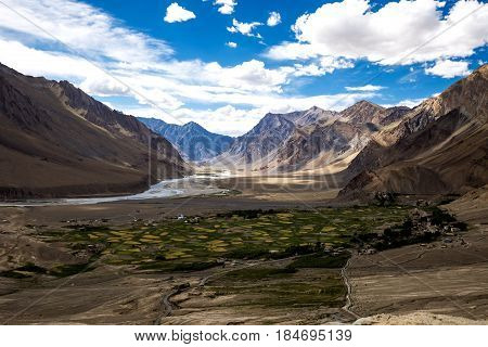 Mountain view of Zanskar Valley Padum Ladakh Jammu and Kashmir India.