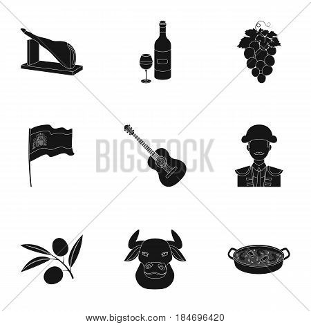 A set of pictures about Spain. Sights of Spain, gypsies, guitar, dances.Spain country icon in set collection on black style vector symbol stock web illustration.