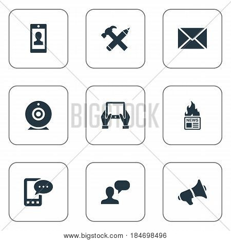 Vector Illustration Set Of Simple Newspaper Icons. Elements Man Considering, Gazette, Post And Other Synonyms Profile, Speaker And Missive.