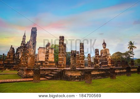Sukhothai, Thailand - January 18 2017: Wat Mahathat Temple In The Precinct Of Sukhothai Historical P