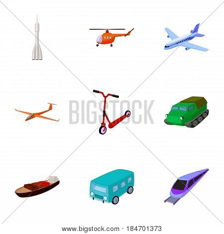Set of pictures about types of transport. Transportation of people, cargo. Ground, underwater, air transport. Transport icon in set collection on cartoon style vector symbol stock web illustration.