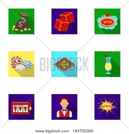 The set of symbols casino games. Gambling for money. Chips, dominoes, casino. Casino and gambling icon in set collection on flat style vector symbol stock web illustration.