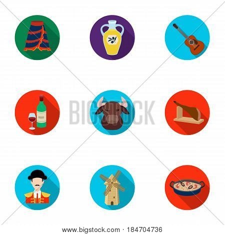 A set of pictures about Spain. Sights of Spain, gypsies, guitar, dances.Spain country icon in set collection on flat style vector symbol stock web illustration.
