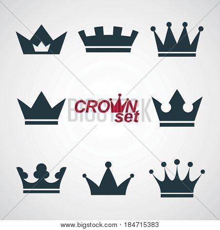 Business conceptual icons can be used in graphic and web design. Set of vector vintage crowns luxury ornate coronet illustration. Collection of royal luxury design element.