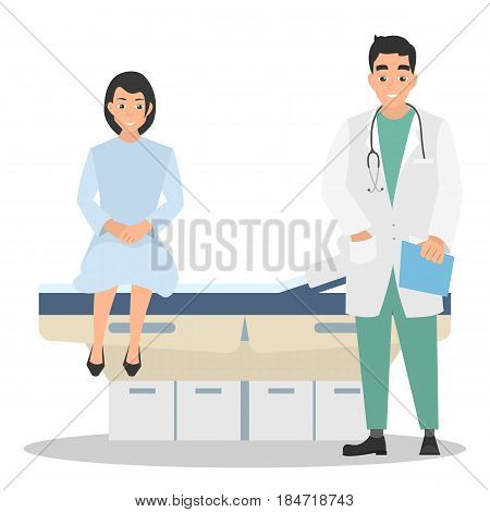 The woman on reception at the doctor. Patient on reception in the office of a dentist. Vector illustration of a flat design. on white background.