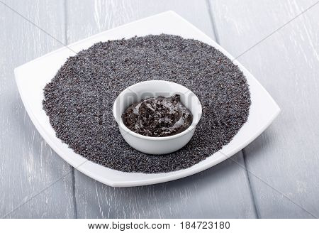 Poppy urbech. Natural paste from poppy seeds. Dagestani useful delicacy.