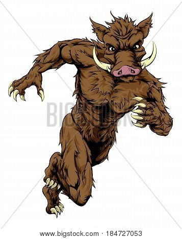 A drawing of a mean looking boar sports character mascot running