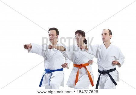 Adult friends athletes are training punch arm