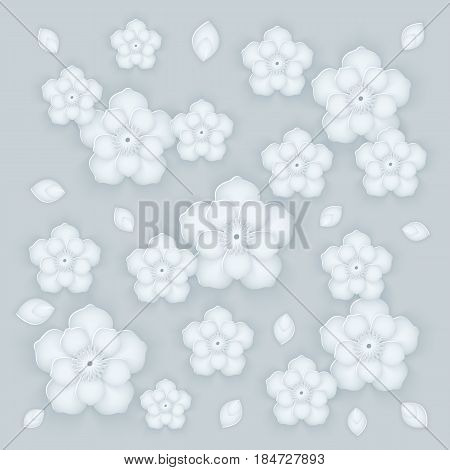 Paper flower background. Vector illustration with floral pattern