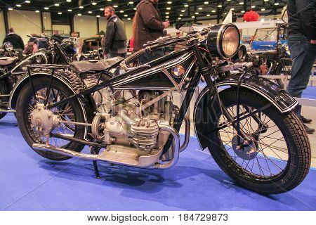 St. Petersburg Russia - 15 April, Retro model of BMW,15 April, 2017.
International Motor Show IMIS-2017 in Expoforurum.
Motorcycles and motoconcepts presented at St. Petersburg Motor Show.
