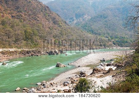 The holy river Ganges in India near Laxman Jhula 