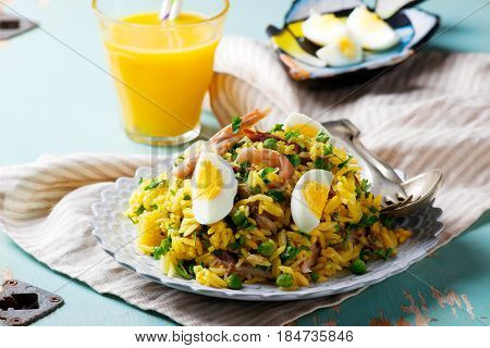 Kedgeree with a smoked mackerel. selective focus