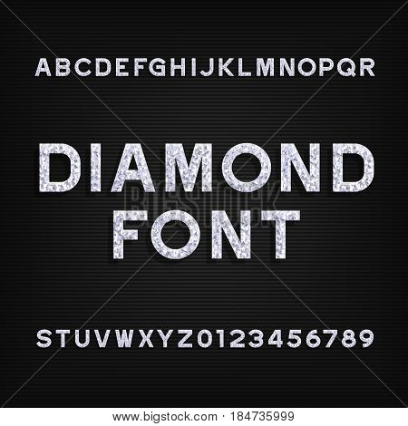 Diamond alphabet font. Brilliant letters and numbers. Stock vector typography for your design.