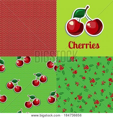 Cherries seamless pattern. Cherries background. Cherry logo