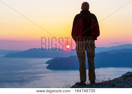 Hiking in famous Lycian Way in the Turkey. Backpacker in the trail.