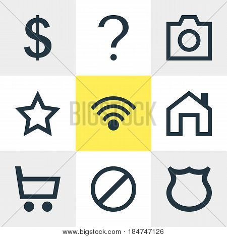 Vector Illustration Of 9 Interface Icons. Editable Pack Of Asterisk, Help, Mainpage And Other Elements.