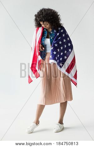 Woman Cowered With American Flag