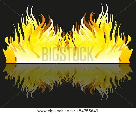 Fire and his reflection on black background is insulated