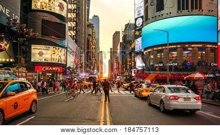 NEW YORK CITY -JUNE 21: Police controlling traffic and people in 7th avenue and 42nd street intersection, on March 21, 2016 in Manhattan, New York City, USA.