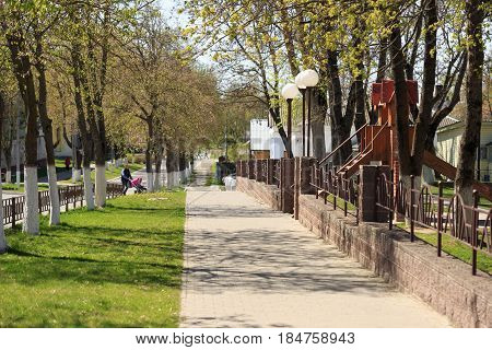 CHECHERSK BELARUS - May 3 2017: A pedestrian walk near the Children's Square.