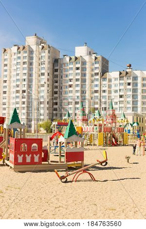 GOMEL BELARUS - May 3 2017: Children's playground on Khataevich St