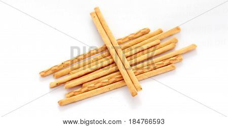Heap Of Salty Sticks Isolated On White Background