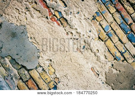 Background of old yellow brick wall texture abstract horizontal architecture wallpaper