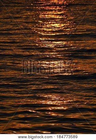 The surface of the water at sunset