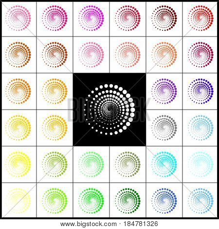 Abstract technology circles sign. Vector. Felt-pen 33 colorful icons at white and black backgrounds. Colorfull.