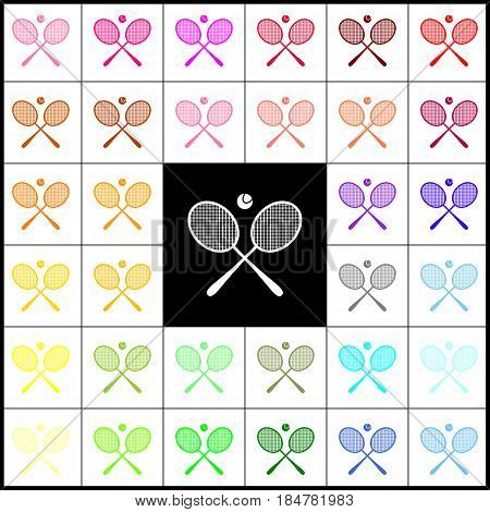 Tennis racket sign. Vector. Felt-pen 33 colorful icons at white and black backgrounds. Colorfull.