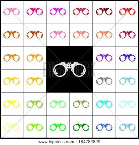 Binocular sign illustration. Vector. Felt-pen 33 colorful icons at white and black backgrounds. Colorfull.
