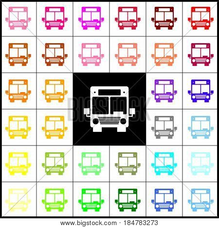 Bus sign illustration. Vector. Felt-pen 33 colorful icons at white and black backgrounds. Colorfull.