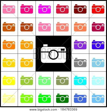 Digital photo camera sign. Vector. Felt-pen 33 colorful icons at white and black backgrounds. Colorfull.