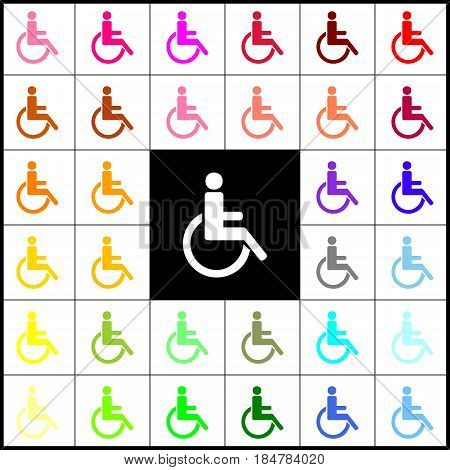 Disabled sign illustration. Vector. Felt-pen 33 colorful icons at white and black backgrounds. Colorfull.