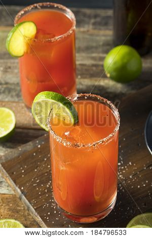 Homemade Michelada With Beer And Tomato Juice