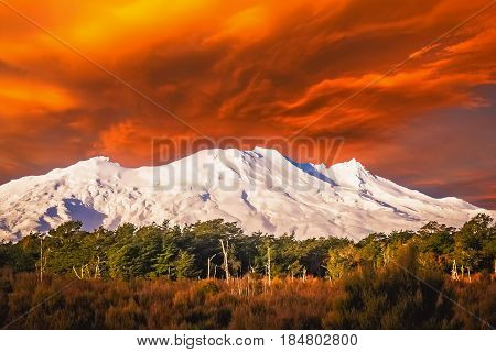 Beautiful Mount Ruapehu mountain North Island New Zealand