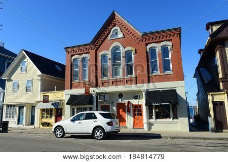 ROCKPORT, MA, USA - MAR. 6, 2015: Historic building Brackett's Oceanview Restaurant in downtown Rockport, Massachusetts, USA.