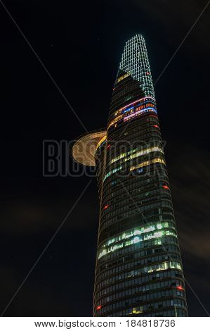 HO CHI MINH CITY VIETNAM - March 27 2917 : Night View of The Bitexco building. Bitexco Tower is the highest building in HCMC