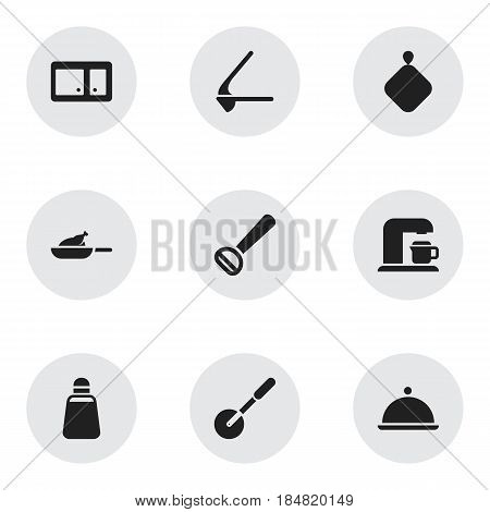 Set Of 9 Editable Meal Icons. Includes Symbols Such As Crusher, Pot-Holder, Sideboard And More. Can Be Used For Web, Mobile, UI And Infographic Design.