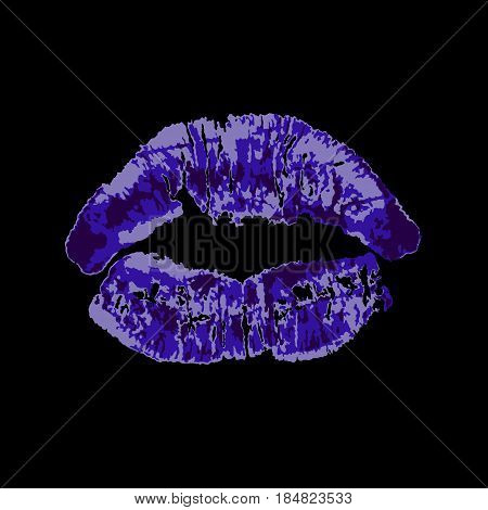Blue open mouth mouth kiss on black background vector eps10