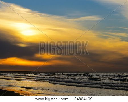 Sunset on the shore of the Gulf of Riga in Jurmala.