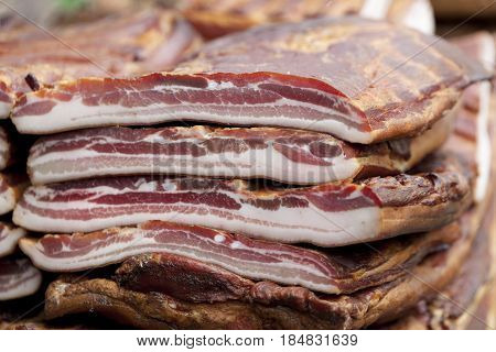 Home Made Smoked Bacon On The Table