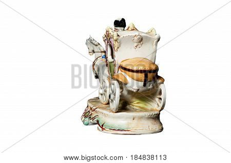 Figurine – Man On Coach Harnessed With Two Horses.