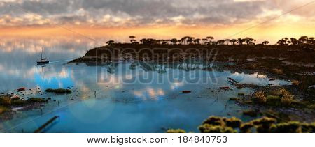 Fishing Bay Sunrise - HD Panorama - 3D Rendering