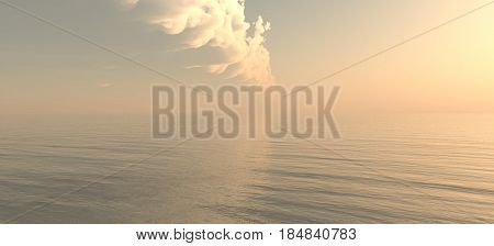 Rolling Threatening Clouds Ocean Sunset Horizon - Panorama 3D Rendering